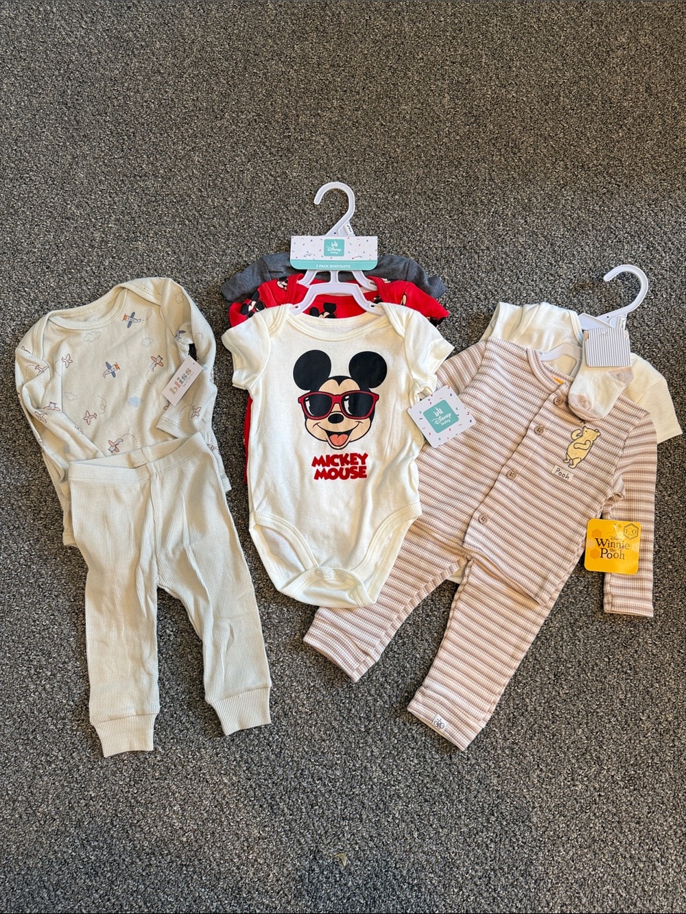 Disney Mickey Mouse Bodysuits, Winnie the Pooh & Airplane Matching sets